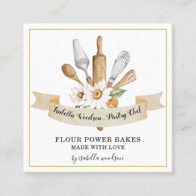 Baker Pastry Chef Bakers Tools Square Business Card (Front)