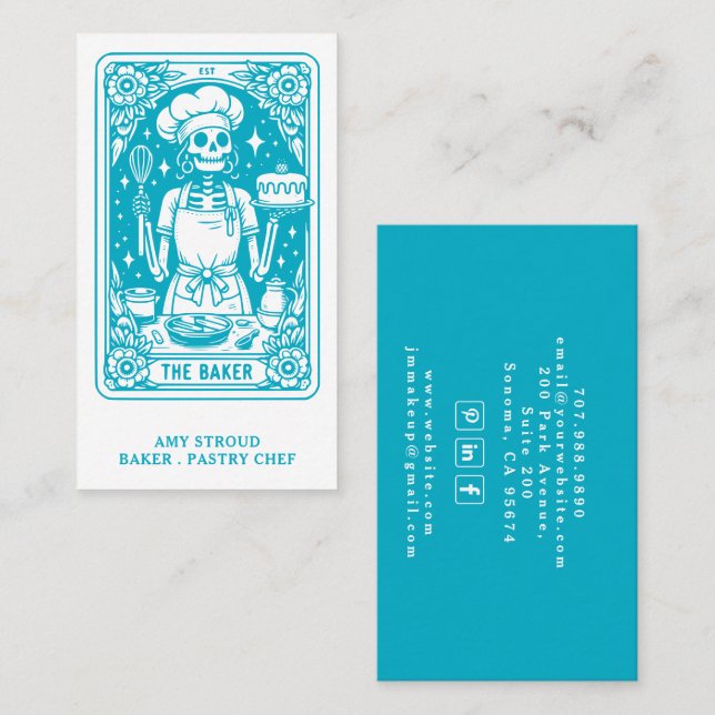 Baker Pastry Chef Dessert Caterer Turquoise Blue Business Card (Front/Back)