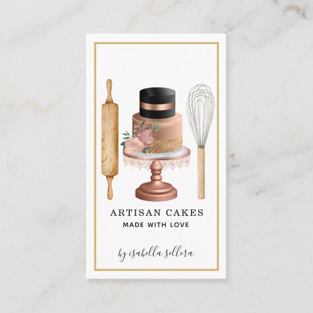 Baker Pastry Chef Elegant Cake Baking Utensils  Business Card (Front)