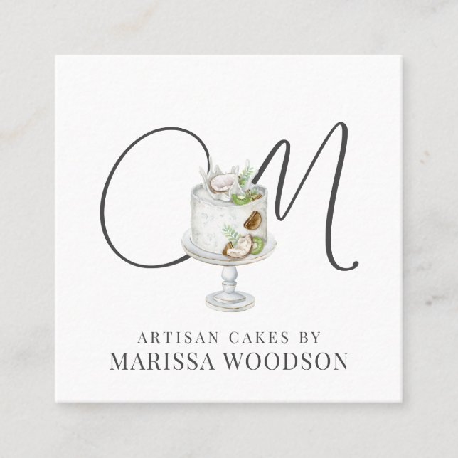 Baker Pastry Chef Pink Elegant Cake  Square Busine Square Business Card (Front)