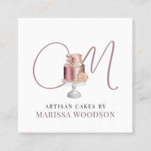 Baker Pastry Chef Pink Elegant Cake Square Busines Business Card