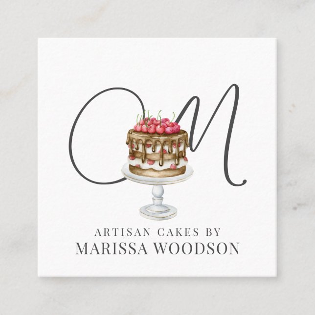 Baker Pastry Chef Pink Elegant Cake  Square Business Card (Front)