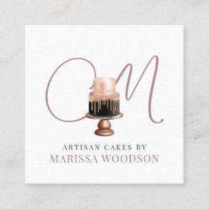 Baker Pastry Chef Pink Elegant Cake  Square Business Card