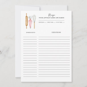 Baker Pastry Chef Utensils Recipe Card Template