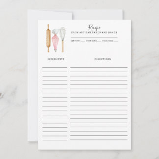 Baker Pastry Chef Utensils Recipe Card Template