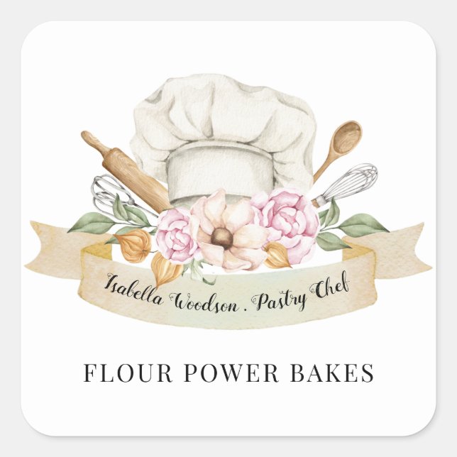 Baker Pastry Chef Watercolor Bakers Tools Square   Square Sticker (Front)