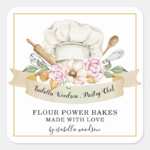 Baker Pastry Chef Watercolor Bakers Tools Square   Square Sticker