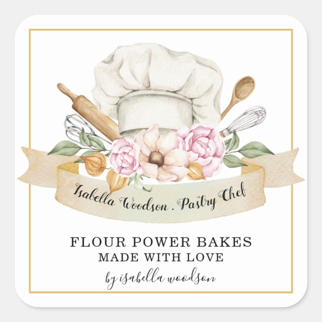 Baker Pastry Chef Watercolor Bakers Tools Square   Sticker (Front)