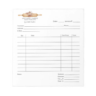 Baker Pastry Chef Watercolor Baking Invoice Pad