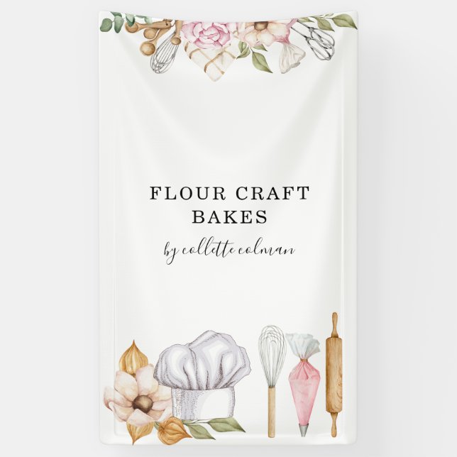 Baker Pastry Chef Watercolor Baking Tools Banner (Vertical)