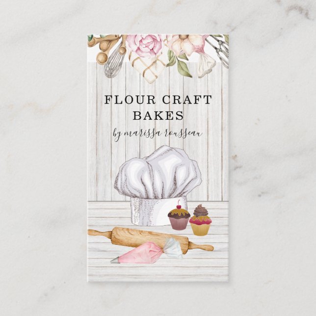 Baker Pastry Chef Watercolor Baking Tools  Business Card (Front)