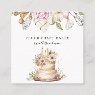 Baker Pastry Chef Watercolor Baking Tools Cake Square Business Card