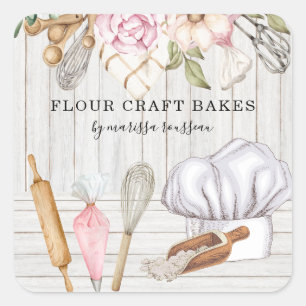 Baker Pastry Chef Watercolor Baking Tools Square Sticker