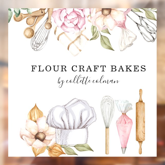 Baker Pastry Chef Watercolor Baking Tools Window Cling (Sheet 2)