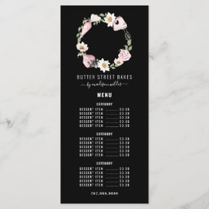 Baker Pastry Chef Watercolor Baking Utensil Floral Menu