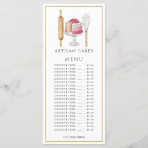 Baker Pastry Chef Watercolor Baking Utensils Menu