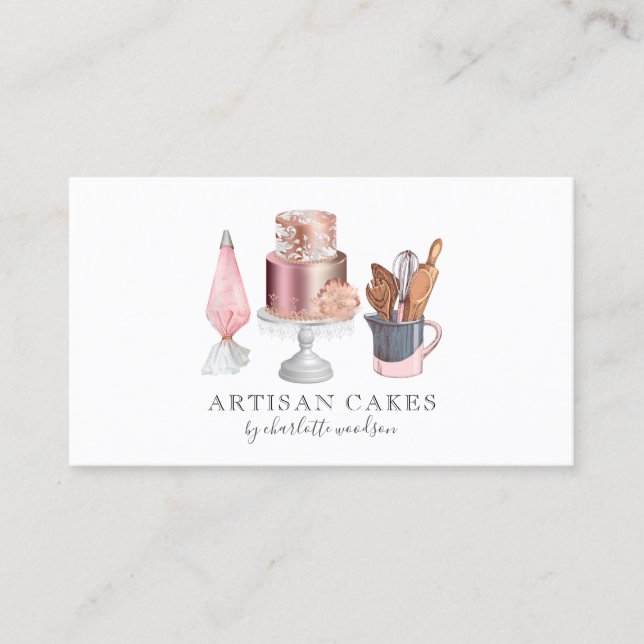 Baker Pastry Chef Watercolor Baking Utensils  Squa Business Card (Front)