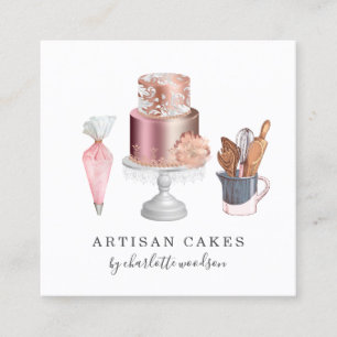 Baker Pastry Chef Watercolor Cake Baking Utensils  Square Business Card