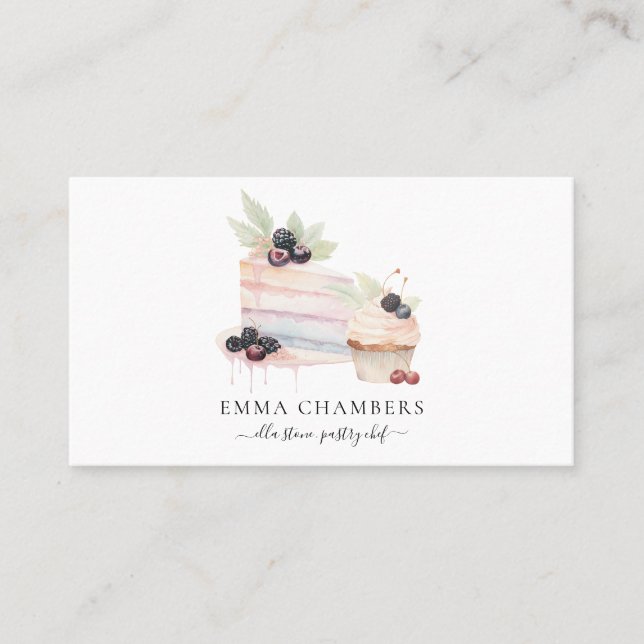 Baker Pastry Chef Watercolor Pastel Desserts Business Card (Front)