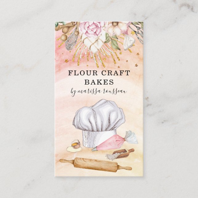 Baker Pastry Chef Watercolor Tools Utensils Business Card (Front)