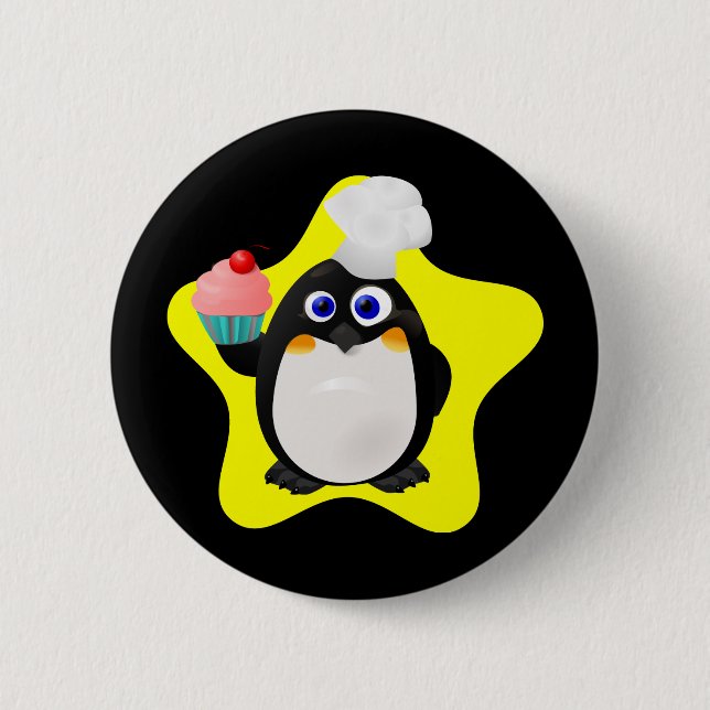 Baker Penguin with Cupcake 2 Inch Round Button (Front)