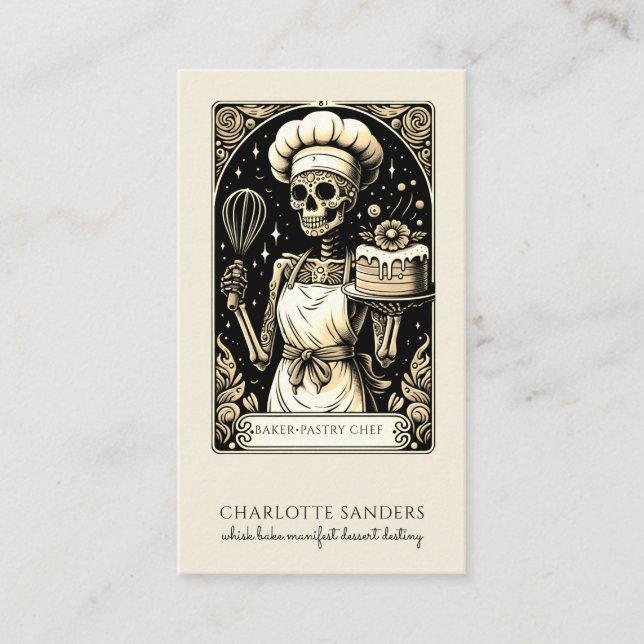Baker Skeleton Sepia Tarot Aesthetic Business Card (Front)