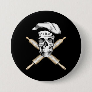 Baker Skull and Rolling Pins: White 3 Inch Round Button