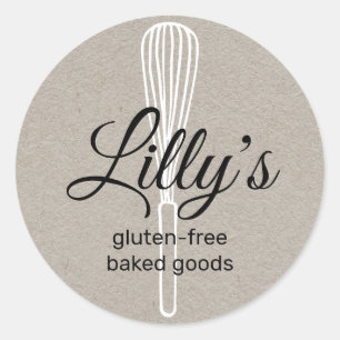Baker Whisk Bakery Square Kraft Business Card Classic Round Sticker