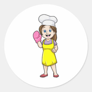 Baker with Cooking apron & Oven gloves Classic Round Sticker