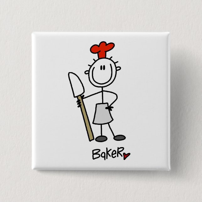 Baker With Scraper 2 Inch Square Button (Front)