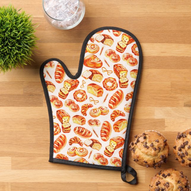 Baker's Bread White Pattern  Oven Mitt (Top down)