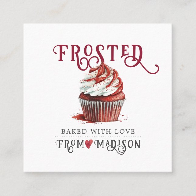 Baker's Cupcake Logo Calligraphy Script  Square Business Card (Front)