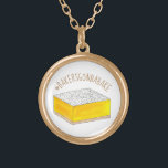 Bakers Gonna Bake Hashtag Yellow Lemon Square Bar Gold Plated Necklace<br><div class="desc">Design features an original marker illustration of a delicious tart yellow lemon bar / lemon square pastry topped with a dusting powdered sugar. Great for your favourite foodie, baker, or pastry chef! This lemon dessert bar illustration is also available on other products. Lots of additional illustrated foodie designs are also...</div>