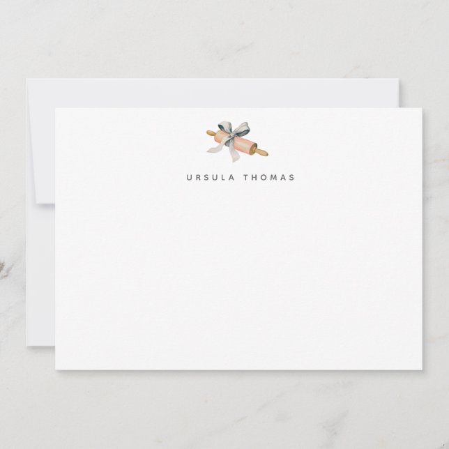Baker's Rolling Pin & Bow Personalized Card (Front)