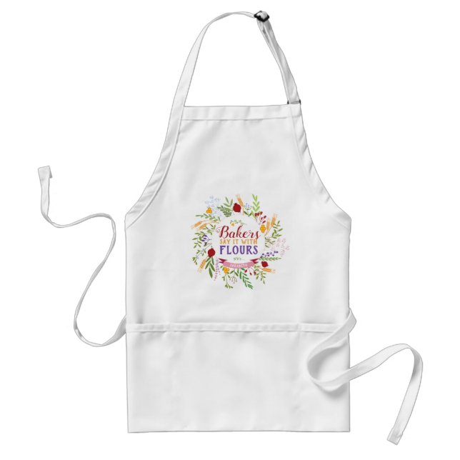 Bakers Say it with Flours. Modern Floral Wreath Standard Apron (Front)