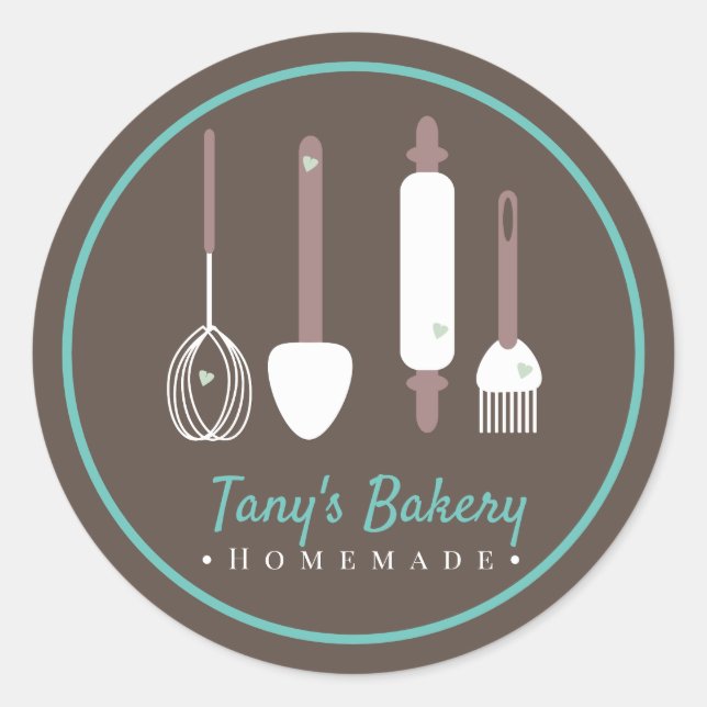 Bakers Utensils Cake Logo Homemade Bakery Classic Round Sticker (Front)