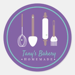 Bakers Utensils Cake Logo Homemade Bakery Classic Round Sticker