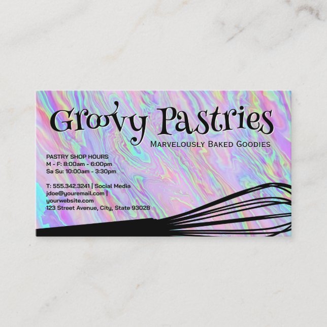 Bakers Whisk | Iridescent Holographic Background Business Card (Front)