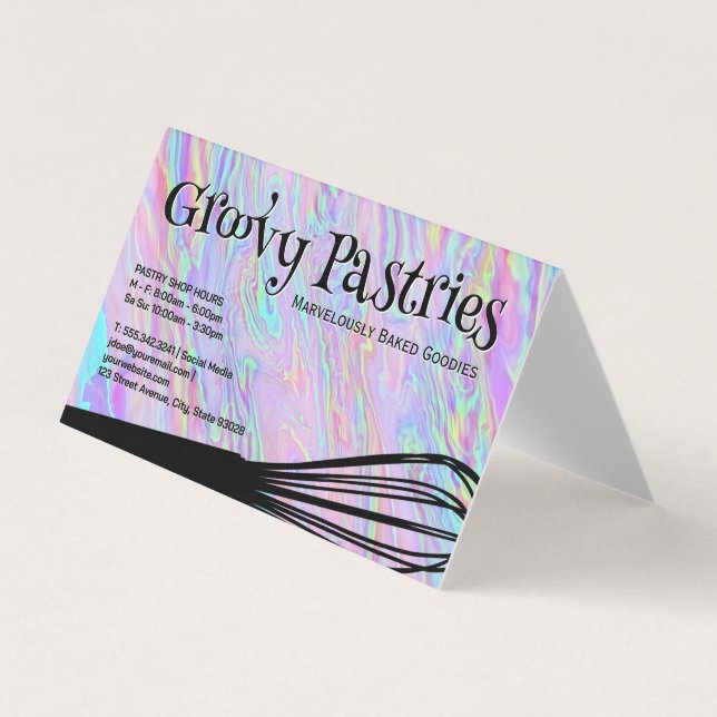 Bakers Whisk | Iridescent Holographic Background Business Card (Front)