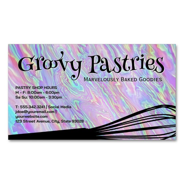 Bakers Whisk | Iridescent Holographic Background Magnetic Business Card (Front)