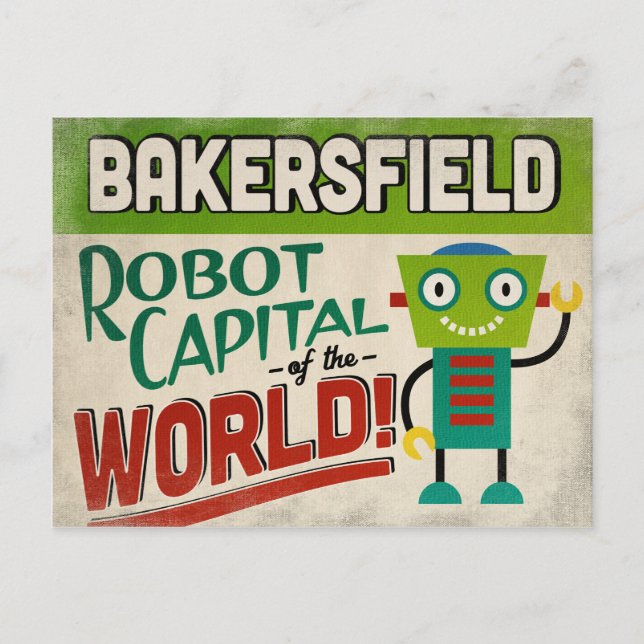 Bakersfield California Robot - Funny Vintage Postcard (Front)
