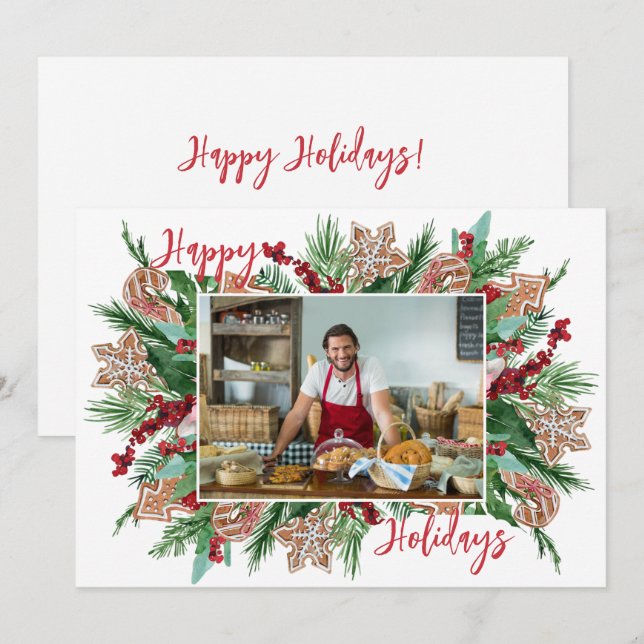 Bakery 1 Photo Gingerbread Thank You Holiday Card (Front/Back)
