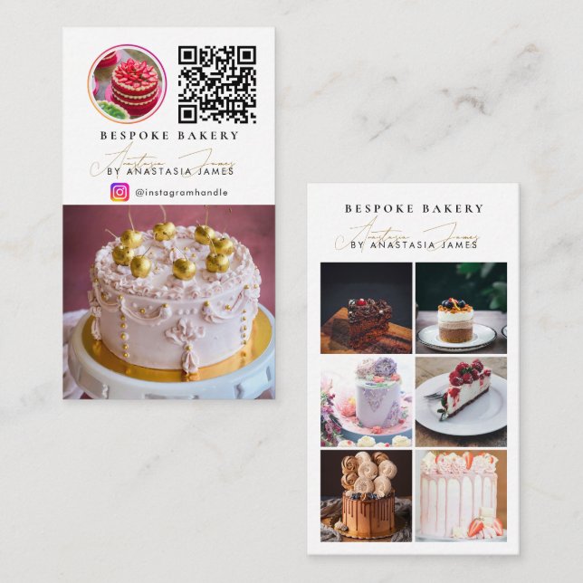 Bakery 6 Photo Feed Grid Social Media QR Code Business Card (Front/Back)