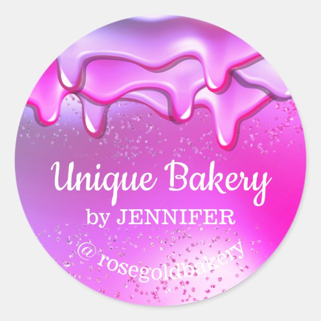 Bakery Abstract glitter pink unique pastry sweets Classic Round Sticker (Front)