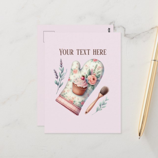 bakery add message business name oven mitt postcard (Front/Back In Situ)
