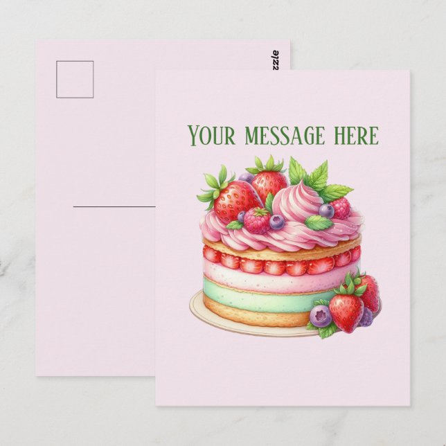 Bakery add message Business name strawberry cake Postcard (Front/Back)
