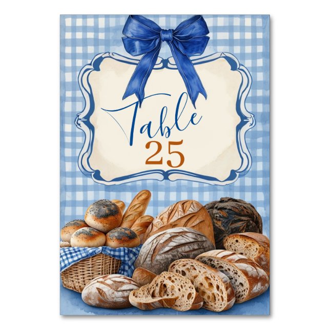 Bakery Baby Shower Table Number Card | Blue Gingha (Front)