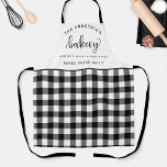 Bakery, Bake Fresh Daily, Buffalo Plaid Pattern Apron<br><div class="desc">Make this beautiful apron your own by adding your own name,  family name or company name,  as well as two more personalized ares for your text.Design with gorgeous "Bakery" script in hand written calligraphy and white and black chequered Buffalo plaid pattern. Great custom gift idea!</div>