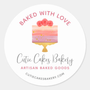 Bakery Baked With Love Pink Purple Cake Dessert Classic Round Sticker