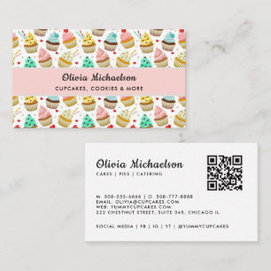 Bakery Baker Cute Cupcake Pattern QR Code Business Card